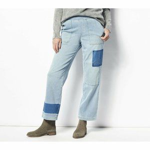 LOGO by Lori Goldstein Regular Knit Denim Shadow Patch Jeans-Size 6